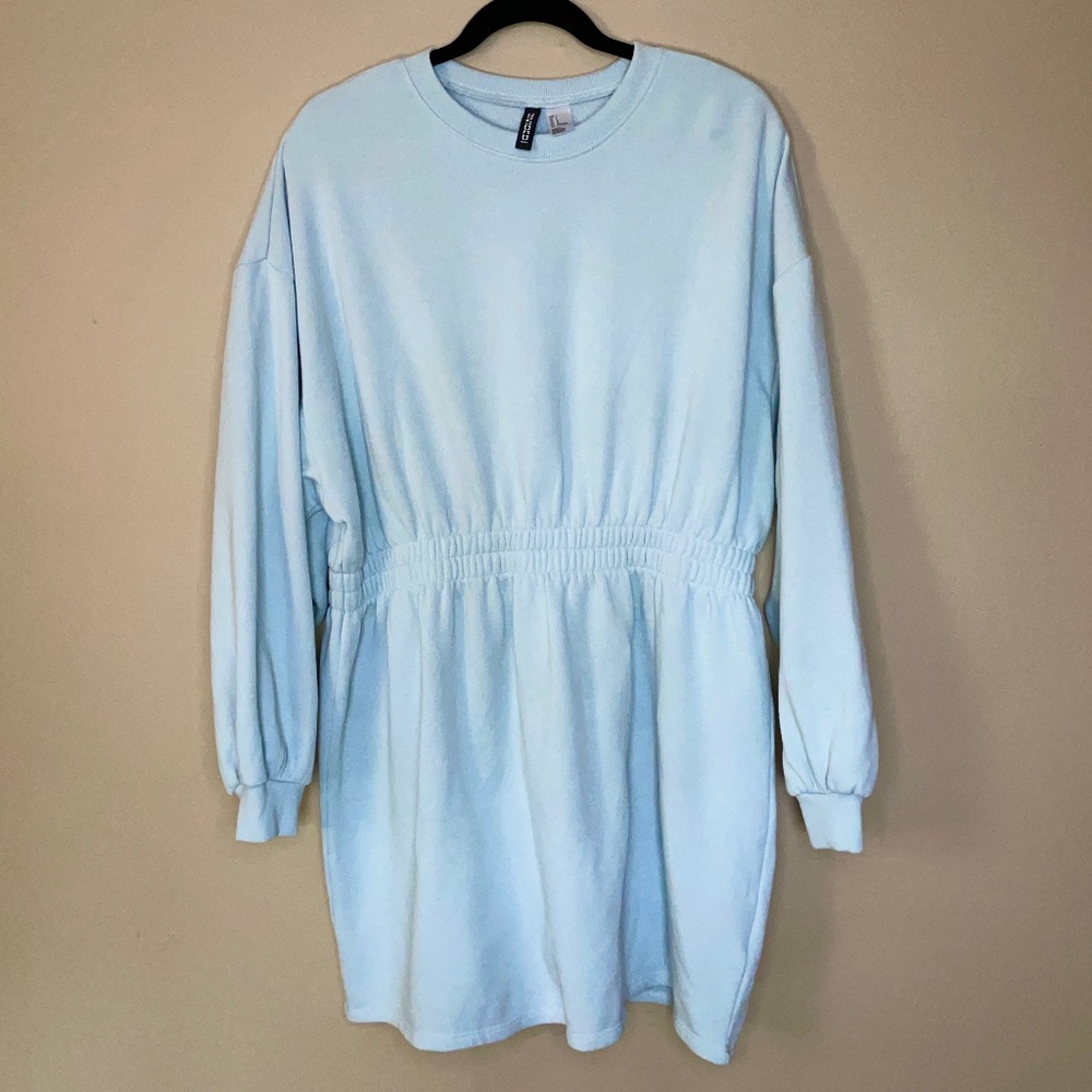 Light Blue Long Sleeve Fleece Dress